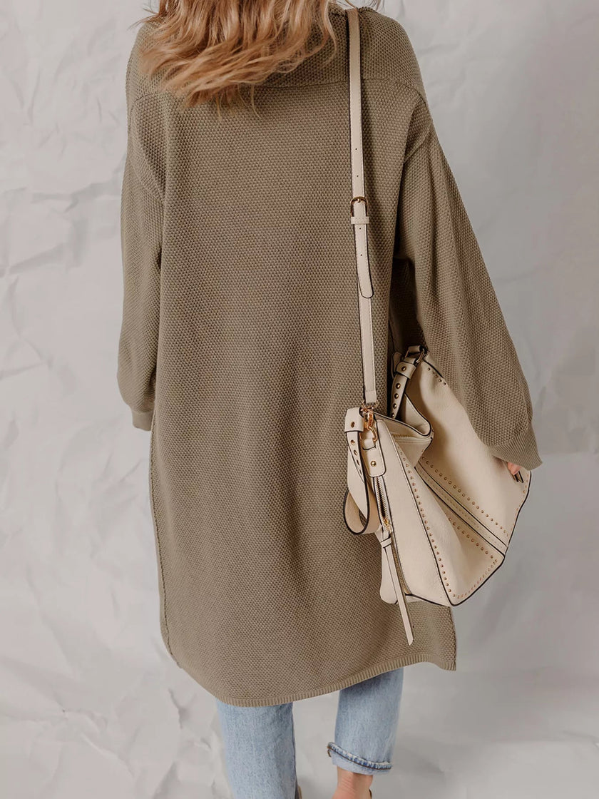 Solid Color Textured Knit Open Front Oversize Cardigan - FLORENTINE IRIS