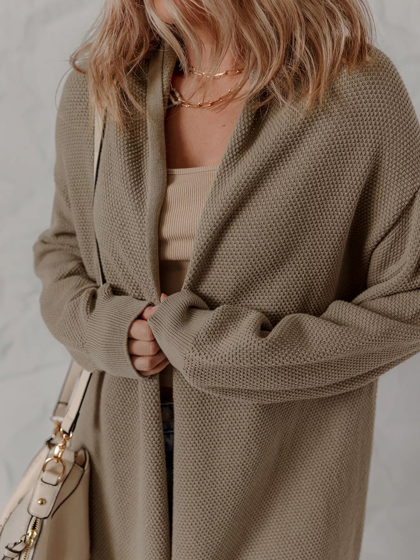 Solid Color Textured Knit Open Front Oversize Cardigan - FLORENTINE IRIS