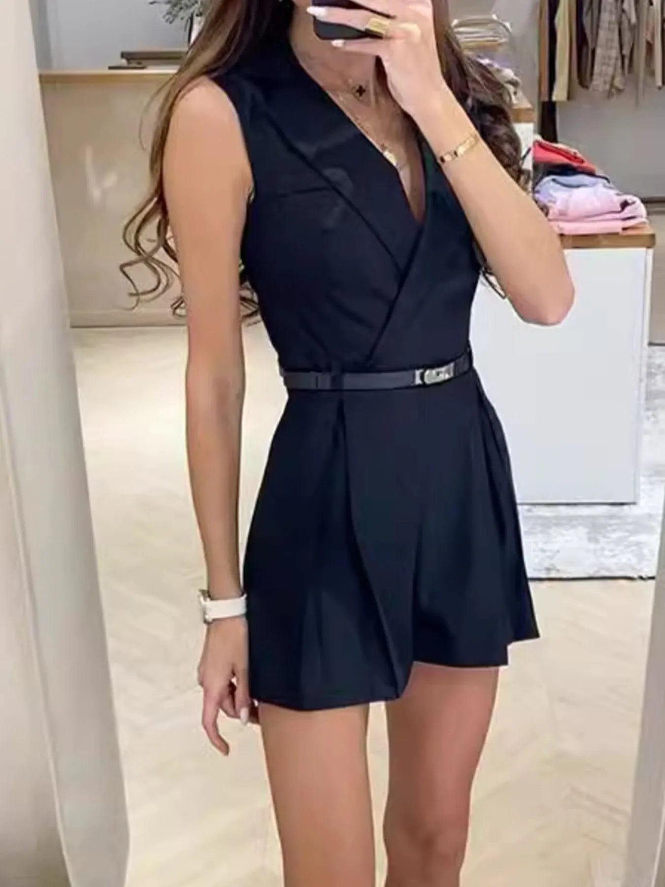 Solid Sleeveless Surplice Romper - FLORENTINE IRIS
