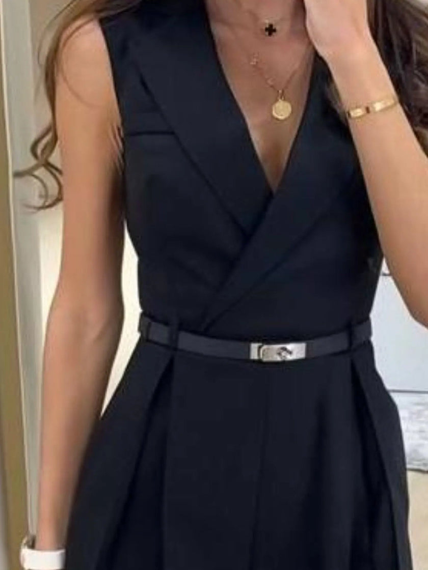 Solid Sleeveless Surplice Romper - FLORENTINE IRIS