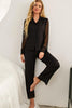 Spliced Lace Lapel Collar Pajama Set - FLORENTINE IRIS