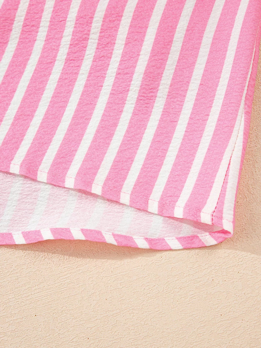 Stripe Buttoned Front Long Sleeve Top and Pants 2 Piece Sleepwear - FLORENTINE IRIS