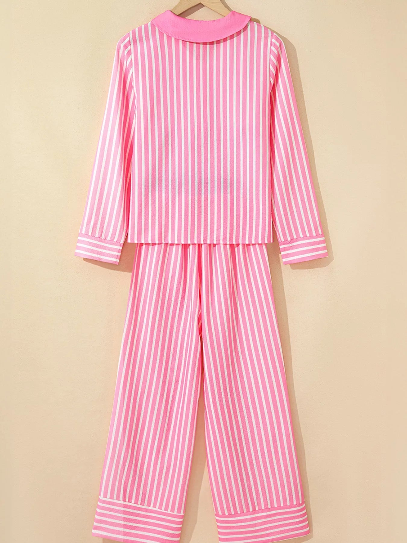 Stripe Buttoned Front Long Sleeve Top and Pants 2 Piece Sleepwear - FLORENTINE IRIS