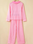 Stripe Buttoned Front Long Sleeve Top and Pants 2 Piece Sleepwear - FLORENTINE IRIS