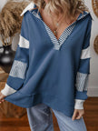 Striped Color Block Long Sleeve Sweatshirt - FLORENTINE IRIS