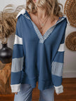 Striped Color Block Long Sleeve Sweatshirt - FLORENTINE IRIS
