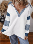 Striped Color Block Long Sleeve Sweatshirt - FLORENTINE IRIS