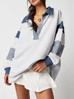 Striped Color Block Long Sleeve Sweatshirt - FLORENTINE IRIS