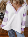 Striped Color Block Long Sleeve Sweatshirt - FLORENTINE IRIS