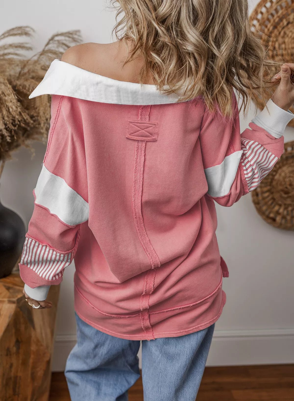 Striped Color Block Long Sleeve Sweatshirt - FLORENTINE IRIS