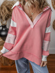 Striped Color Block Long Sleeve Sweatshirt - FLORENTINE IRIS