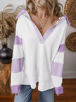 Striped Color Block Long Sleeve Sweatshirt - FLORENTINE IRIS