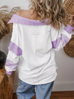 Striped Color Block Long Sleeve Sweatshirt - FLORENTINE IRIS