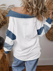 Striped Color Block Long Sleeve Sweatshirt - FLORENTINE IRIS