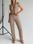 Striped Knit Sleeveless Top and Pants Set - FLORENTINE IRIS