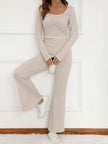 Striped Knit Top & Flare Leg Pants Set - FLORENTINE IRIS