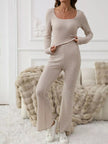 Striped Knit Top & Flare Leg Pants Set - FLORENTINE IRIS