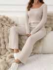 Striped Knit Top & Flare Leg Pants Set - FLORENTINE IRIS