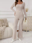 Striped Knit Top & Flare Leg Pants Set - FLORENTINE IRIS