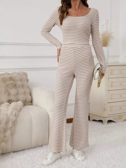 Striped Knit Top & Flare Leg Pants Set - FLORENTINE IRIS