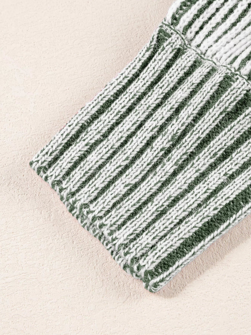 Striped Ribbed Knit Boat Neck Baggy Sweater - FLORENTINE IRIS