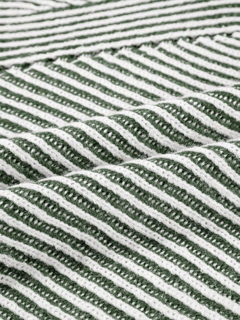 Striped Ribbed Knit Boat Neck Baggy Sweater - FLORENTINE IRIS