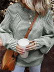 Striped Ribbed Knit Boat Neck Baggy Sweater - FLORENTINE IRIS