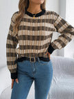 Striped Round Neck Long Sleeve Sweater - FLORENTINE IRIS