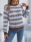 Striped Round Neck Long Sleeve Sweater - FLORENTINE IRIS