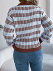 Striped Round Neck Long Sleeve Sweater - FLORENTINE IRIS