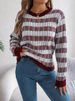 Striped Round Neck Long Sleeve Sweater - FLORENTINE IRIS