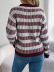 Striped Round Neck Long Sleeve Sweater - FLORENTINE IRIS