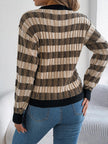 Striped Round Neck Long Sleeve Sweater - FLORENTINE IRIS