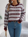 Striped Round Neck Long Sleeve Sweater - FLORENTINE IRIS