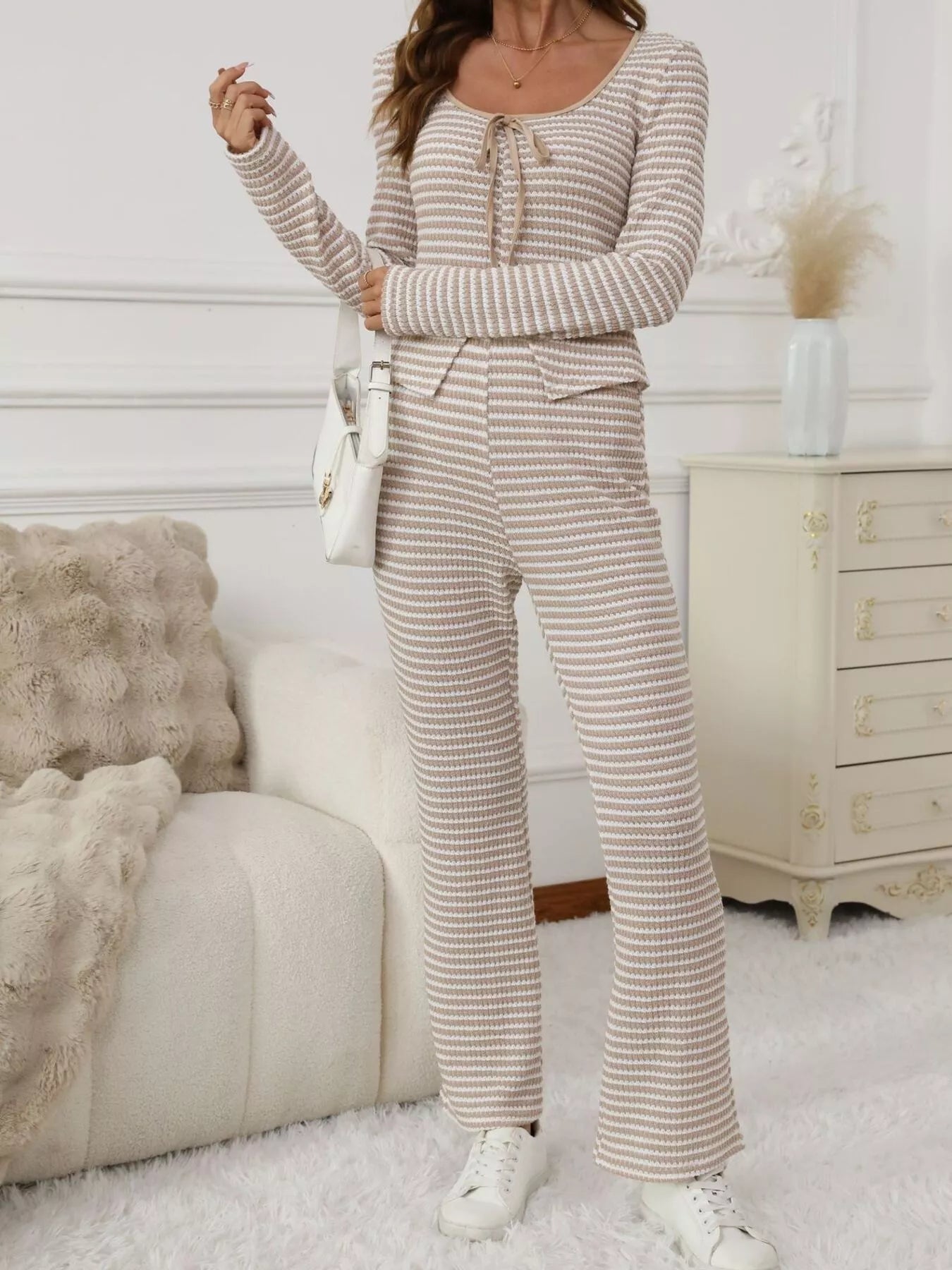 Striped Top and Pants Set - FLORENTINE IRIS