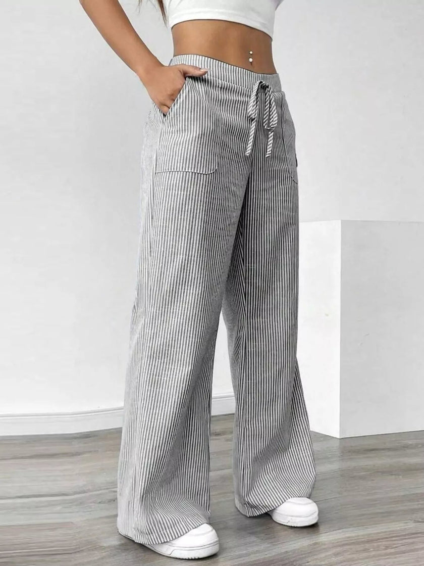 Striped Wide Leg Pants - FLORENTINE IRIS