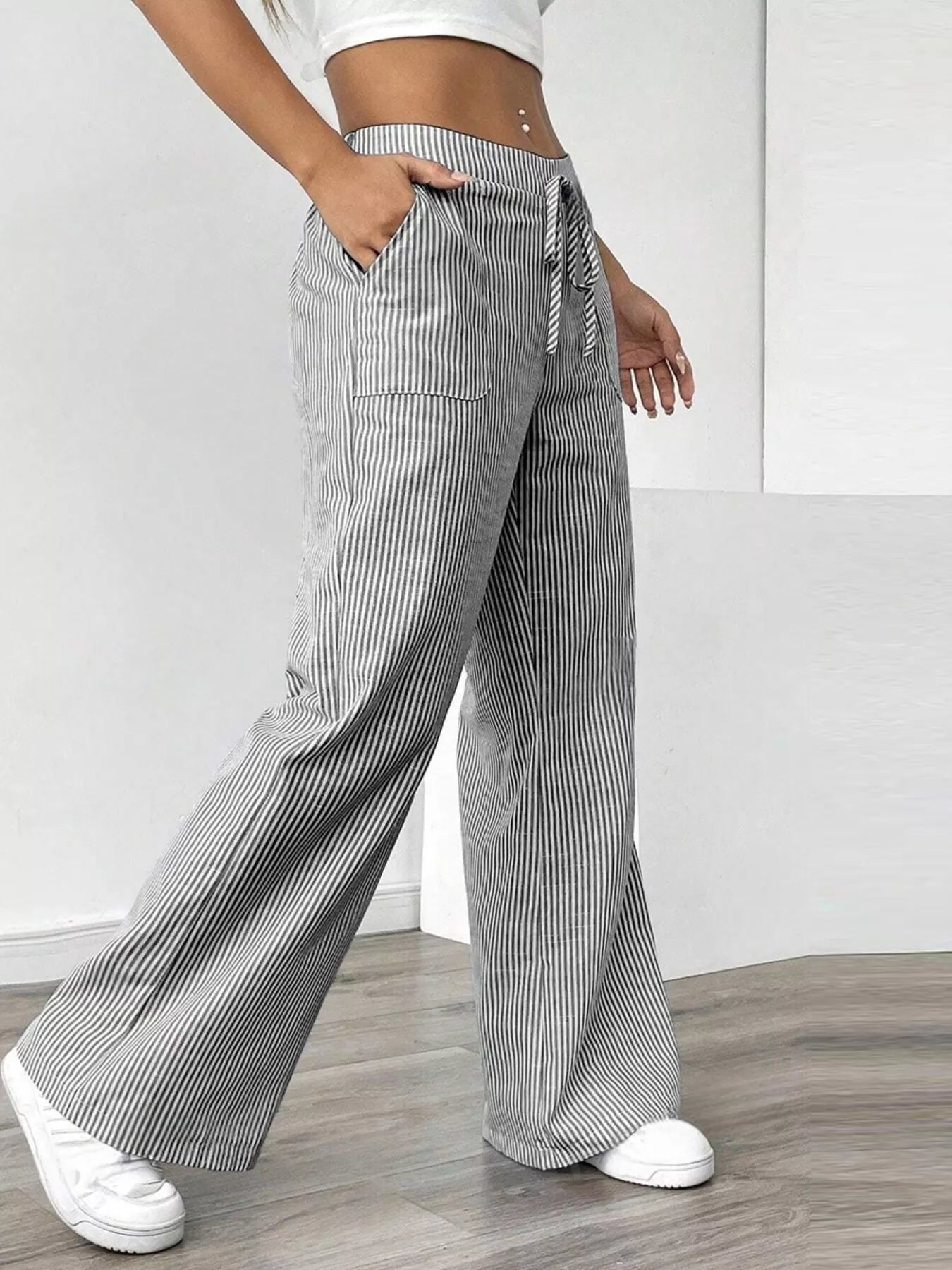 Striped Wide Leg Pants - FLORENTINE IRIS