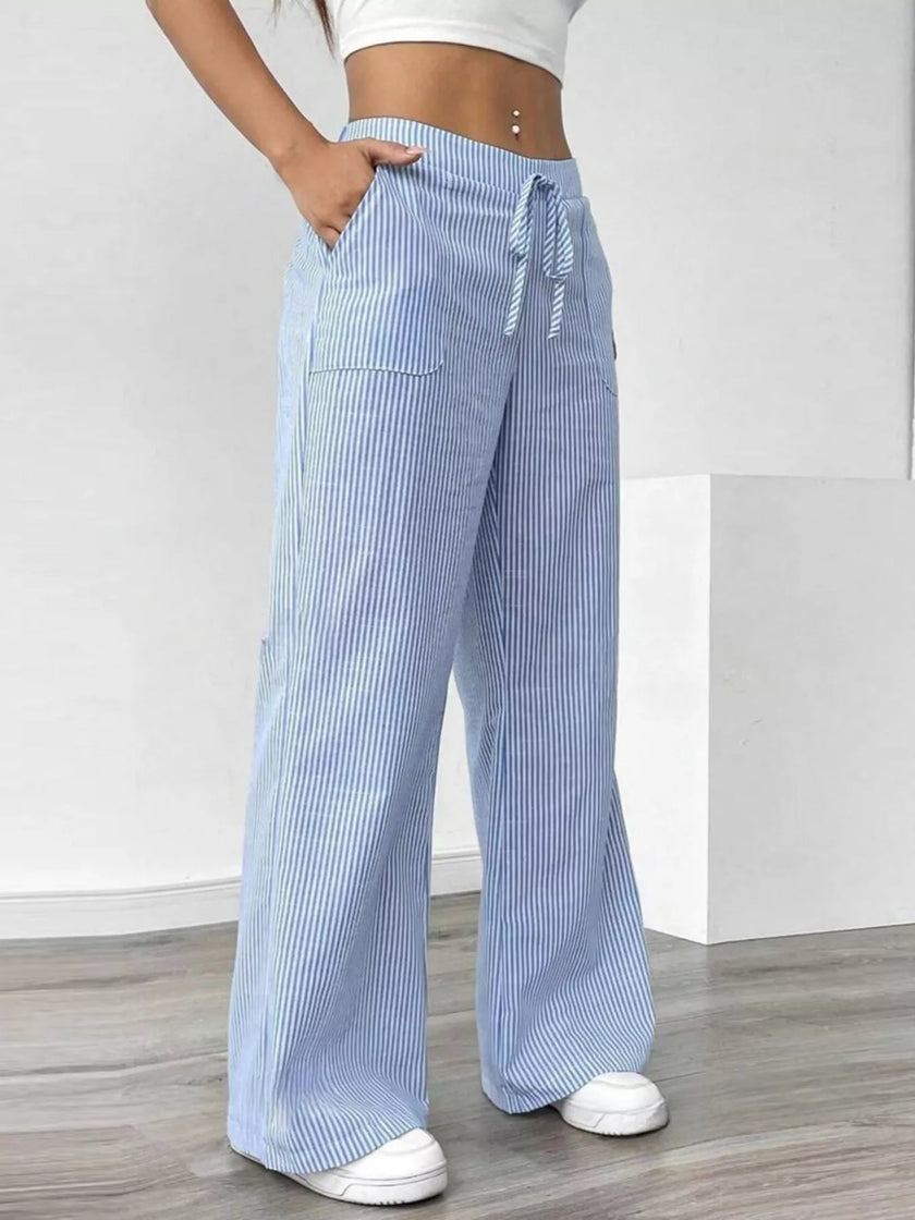 Striped Wide Leg Pants - FLORENTINE IRIS