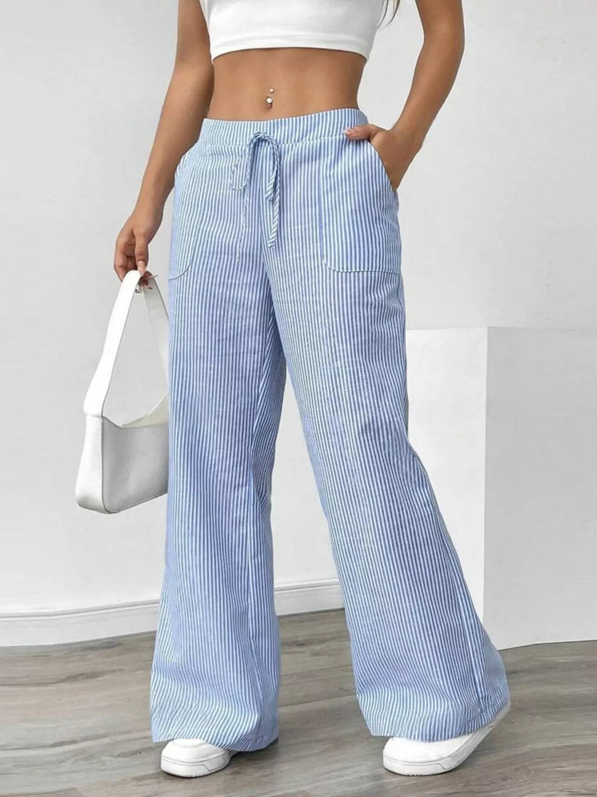 Striped Wide Leg Pants - FLORENTINE IRIS