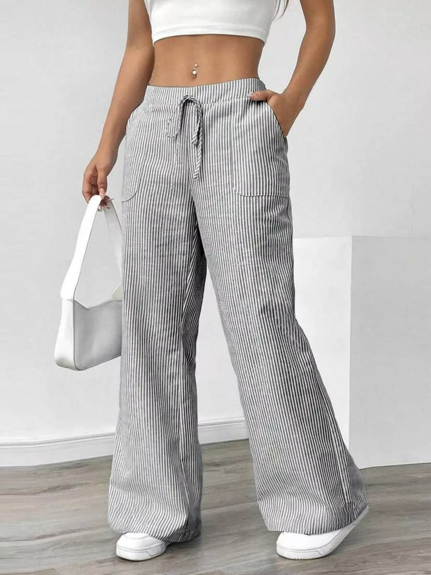 Striped Wide Leg Pants - FLORENTINE IRIS