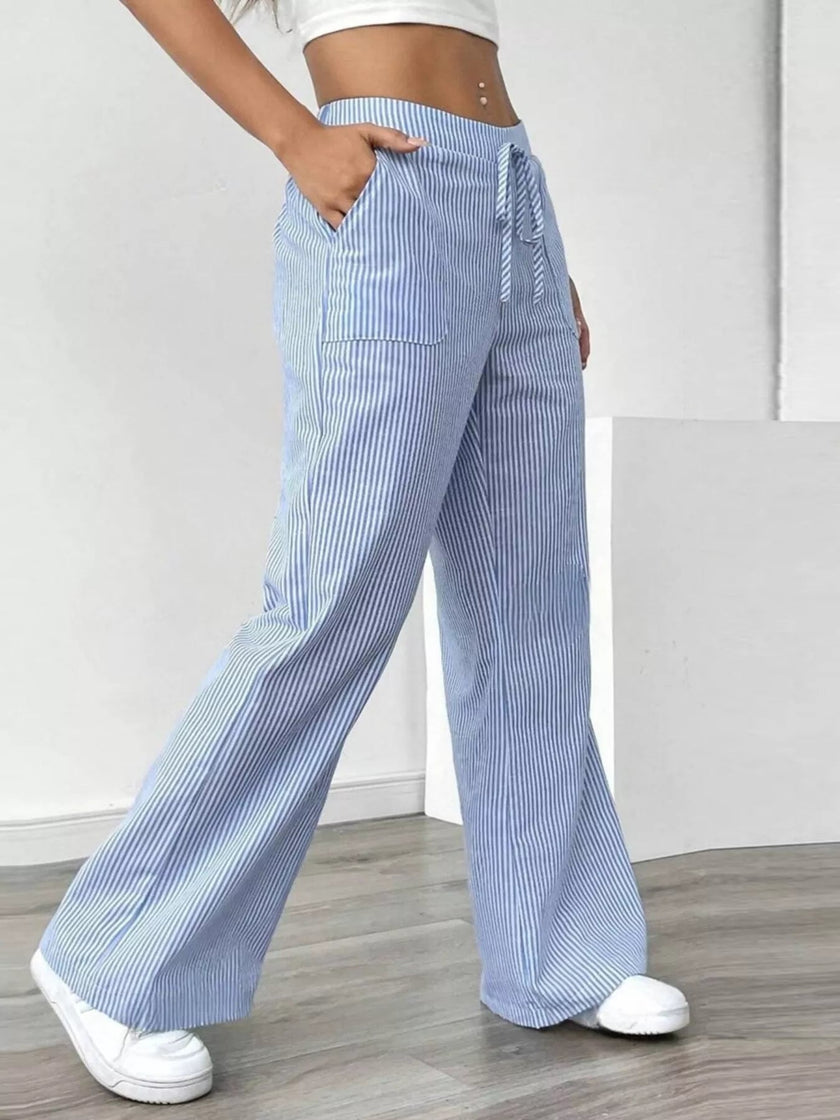 Striped Wide Leg Pants - FLORENTINE IRIS
