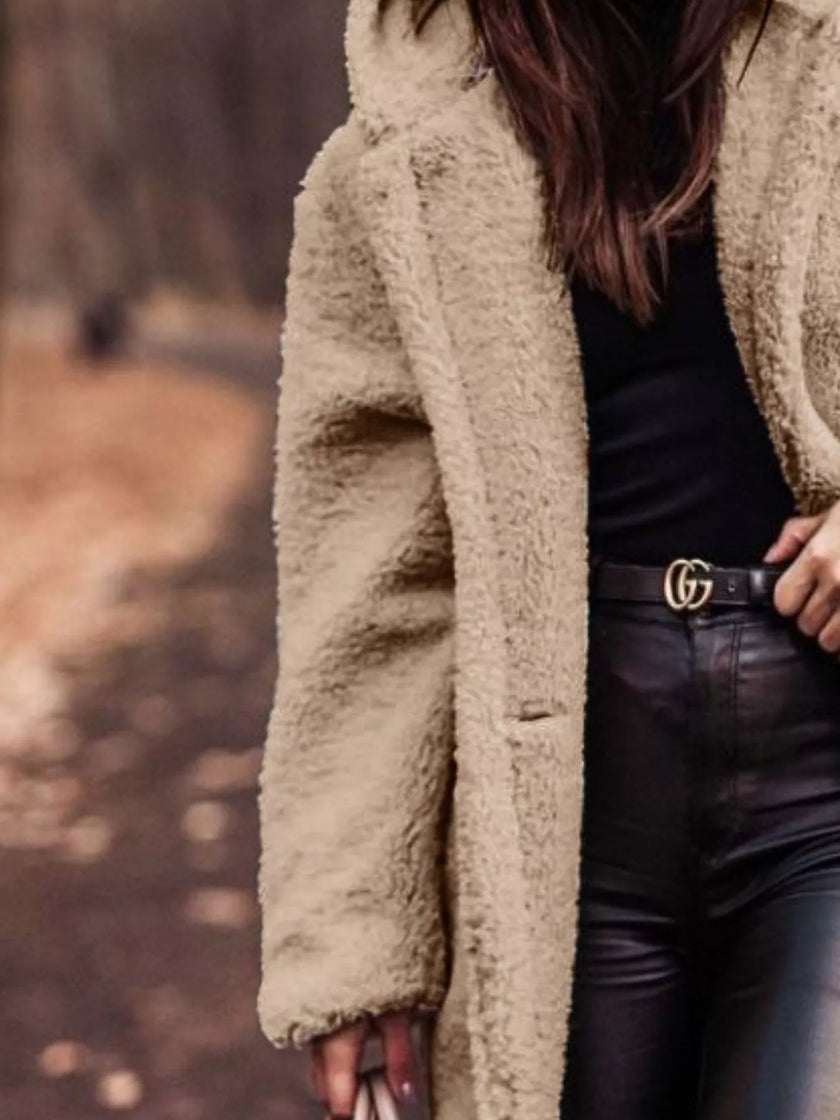 Teddy Bear Hooded Longline Outerwear - FLORENTINE IRIS