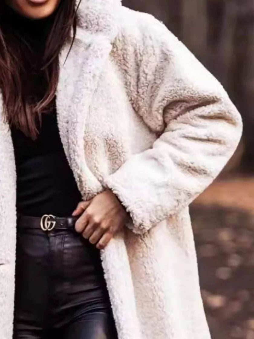 Teddy Bear Hooded Longline Outerwear - FLORENTINE IRIS