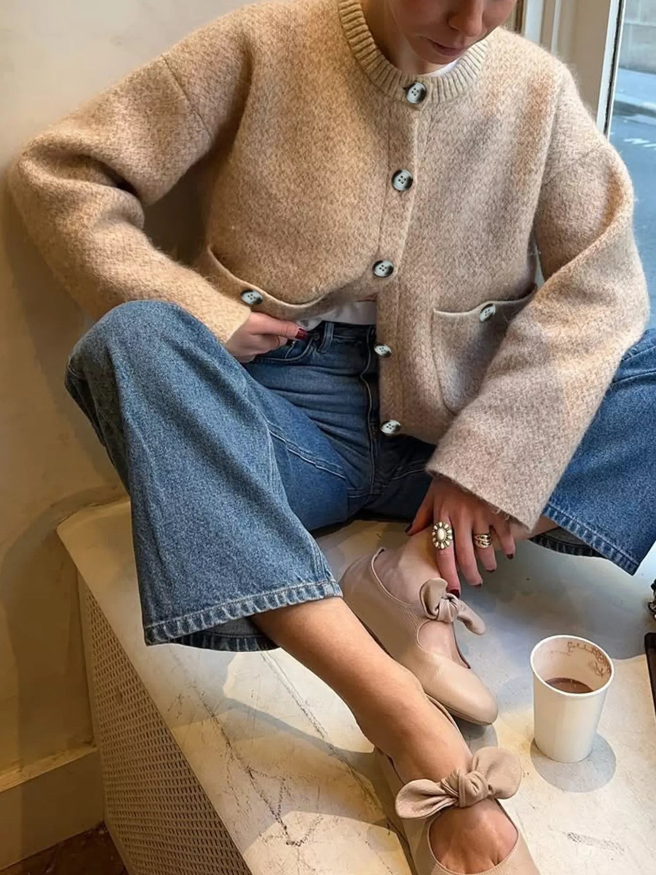 Textured Knit Button - Down Cardigan - FLORENTINE IRIS