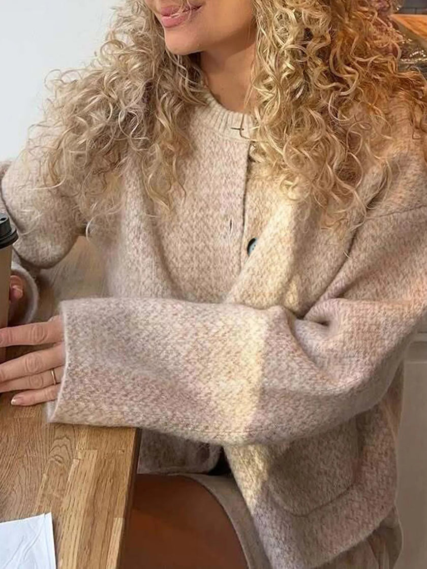 Textured Knit Button - Down Cardigan - FLORENTINE IRIS