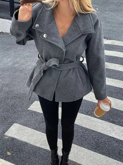 Tie Waist Wool Blend Outerwear - FLORENTINE IRIS