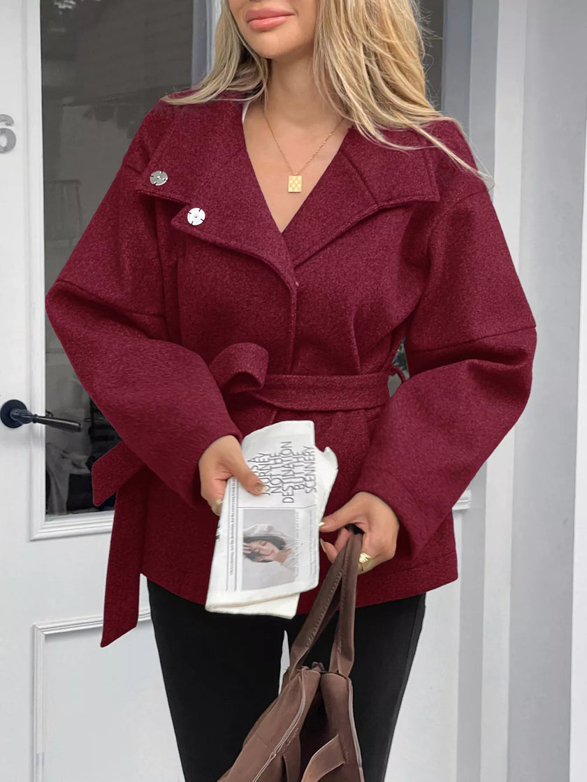 Tie Waist Wool Blend Outerwear - FLORENTINE IRIS