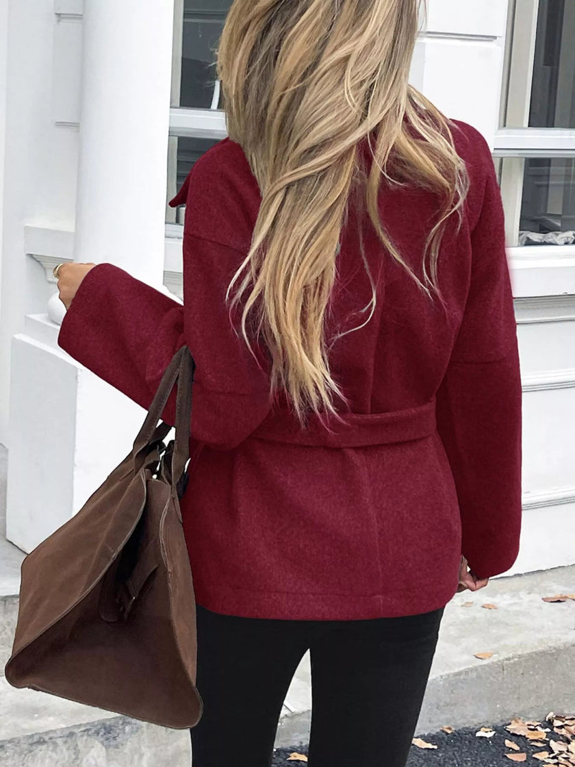 Tie Waist Wool Blend Outerwear - FLORENTINE IRIS