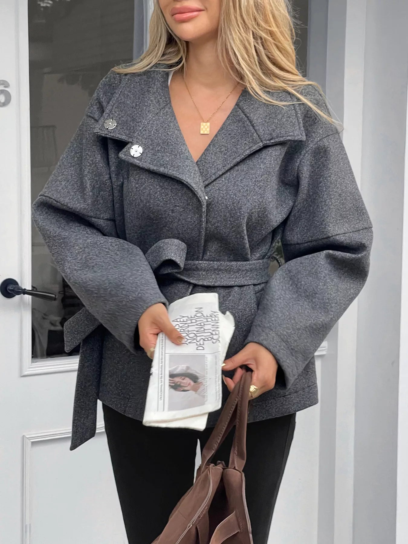 Tie Waist Wool Blend Outerwear - FLORENTINE IRIS