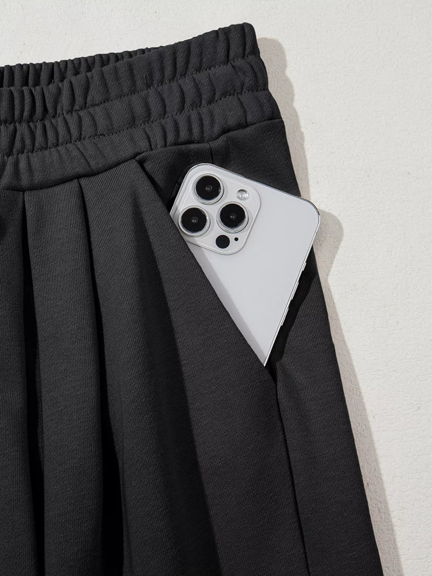 Tied Elastic High Waist Pleated Detail Solid Sweatpants - FLORENTINE IRIS